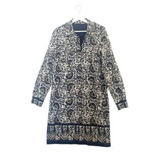 Tory Burch Brigitte Printed Shirt Dress Navy and Cream Size 12